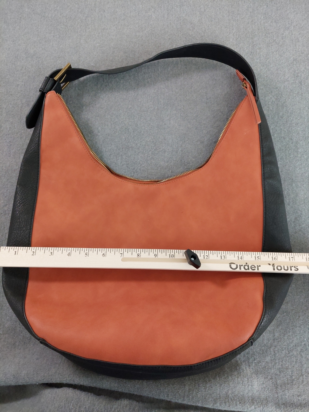 Universal Thread Orange & Black Slouchy Hobo Shoulder Bag Gold Tone Hardware - Picture 4 of 15